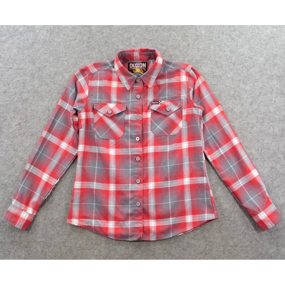 Dixxon Flannel Shirt Womens Medium Red Grey Plaid The RPM D-Tech Button Front